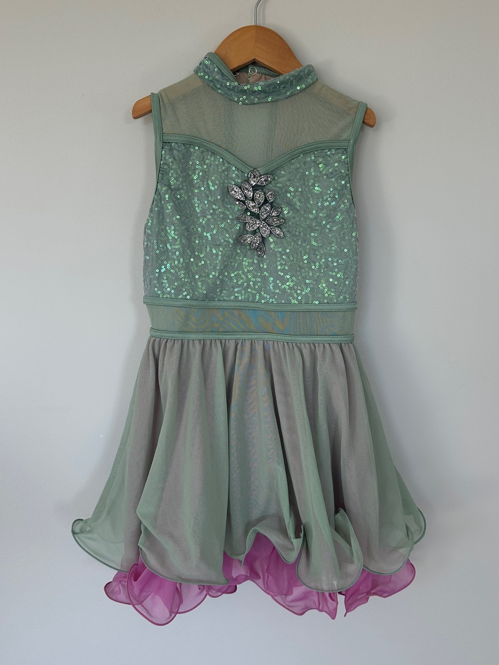 Weissman -Sparkling Seafoam Green Girls' Costume Dress- Pink Underskirt-Size LC